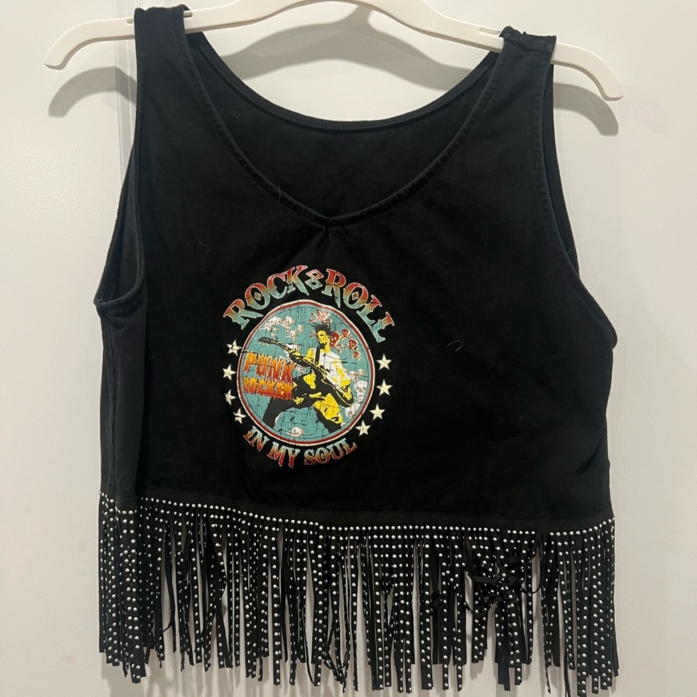 Cropped tank with fringe